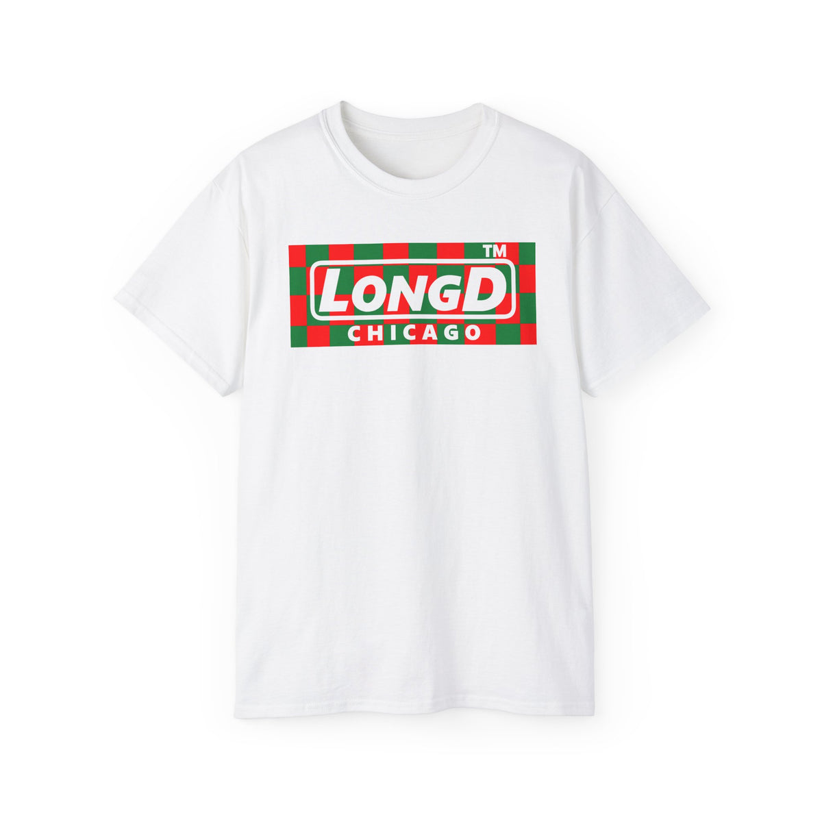 LongD Chicago negative checkered logo (Xmas colors) cotton tee