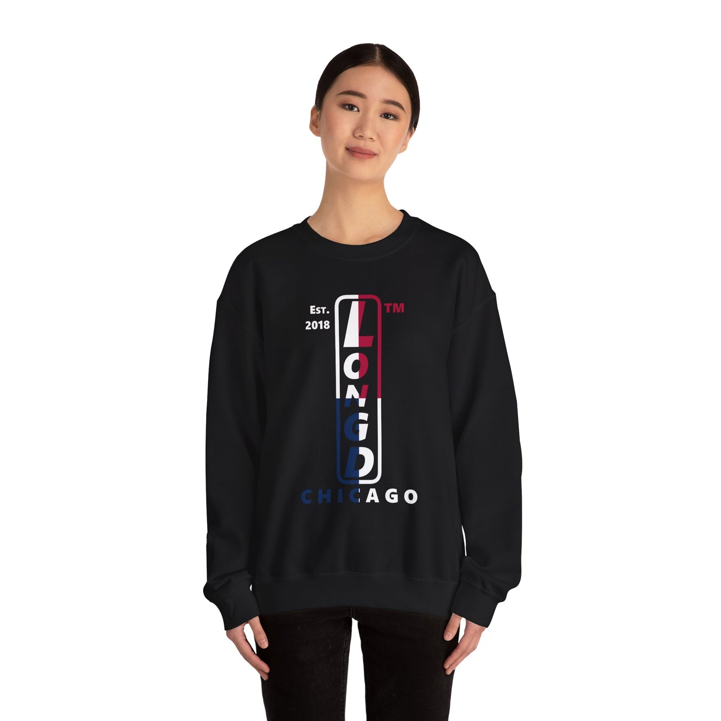 LongD positive quarters Chicago upright logo crewneck sweatshirt (patriotic colors)