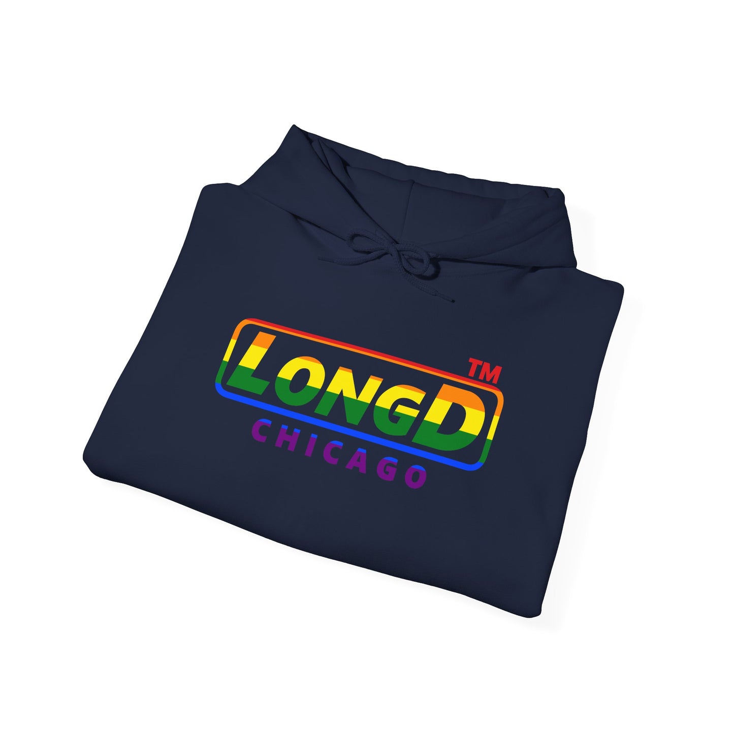 LongD® positive horizontal striped Chicago logo hoodie (Pride colors)