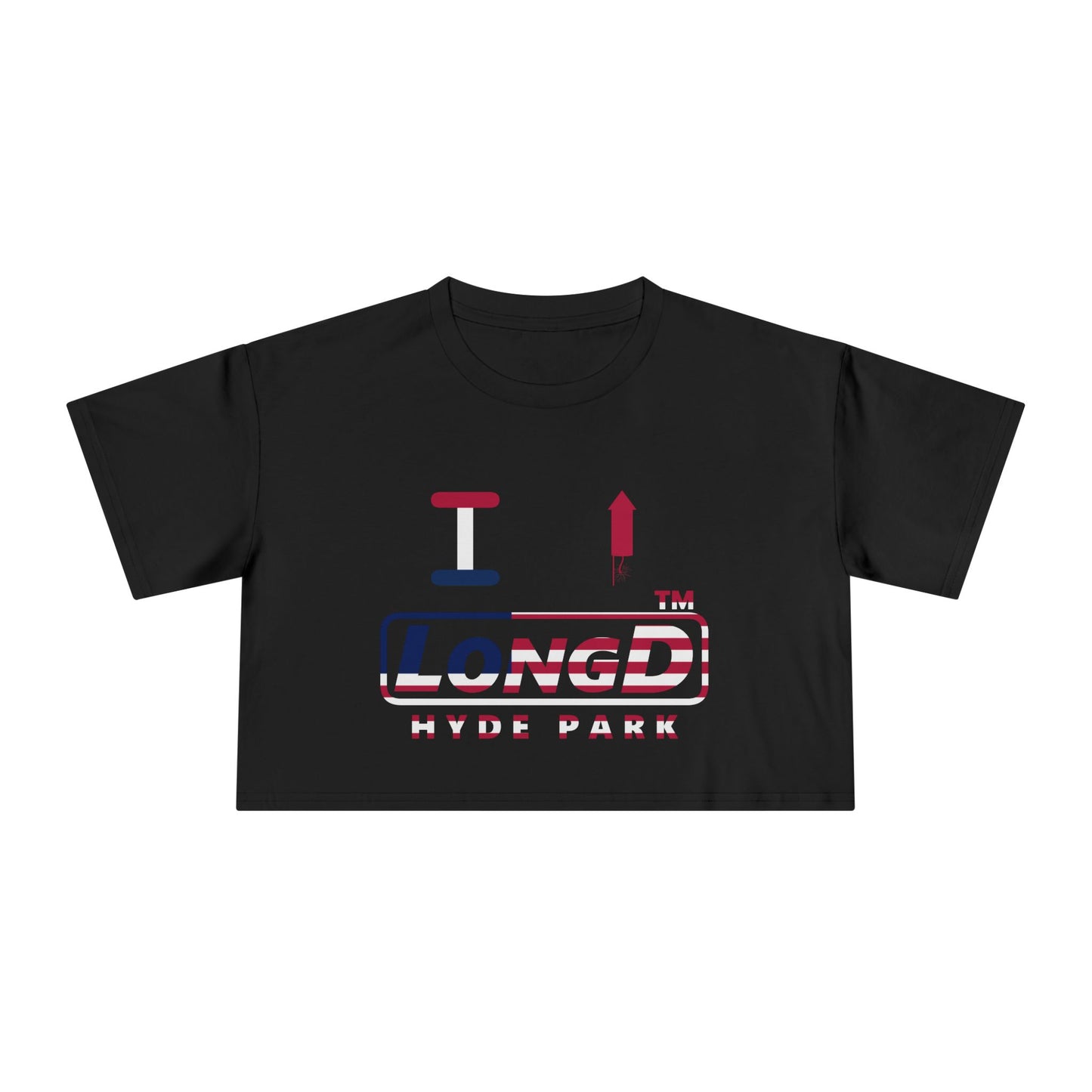 I firecracker LongD positive flag Hyde Park Logo Crop Tee (Patriotic colors)