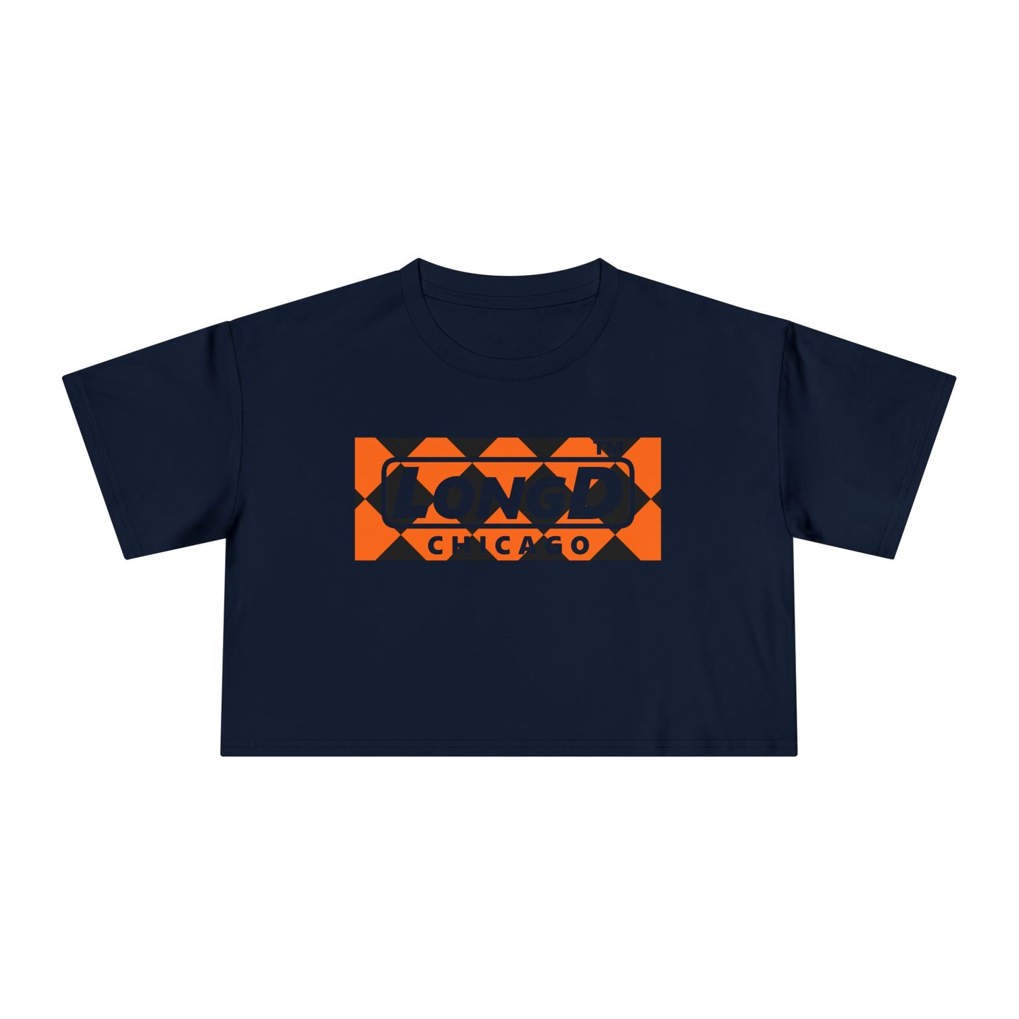 LongD Chicago negative argyle logo (Halloween colors) crop tee