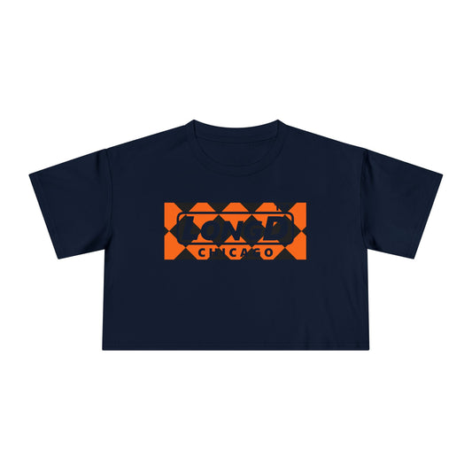 LongD Chicago negative argyle logo (Halloween colors) crop tee