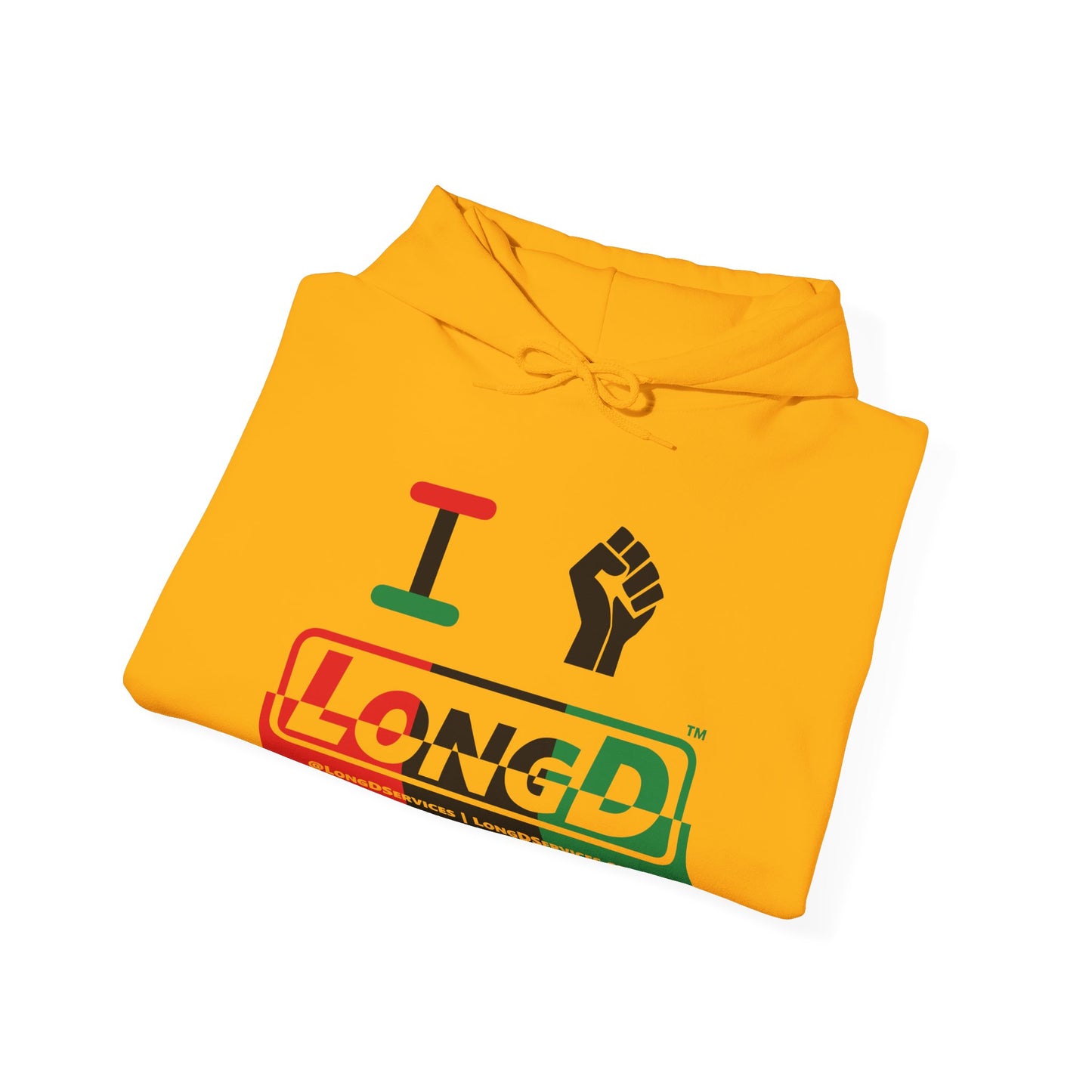 I Fist LongD® Logo Hoodie with Juneteenth black fist positive top negative bottom text