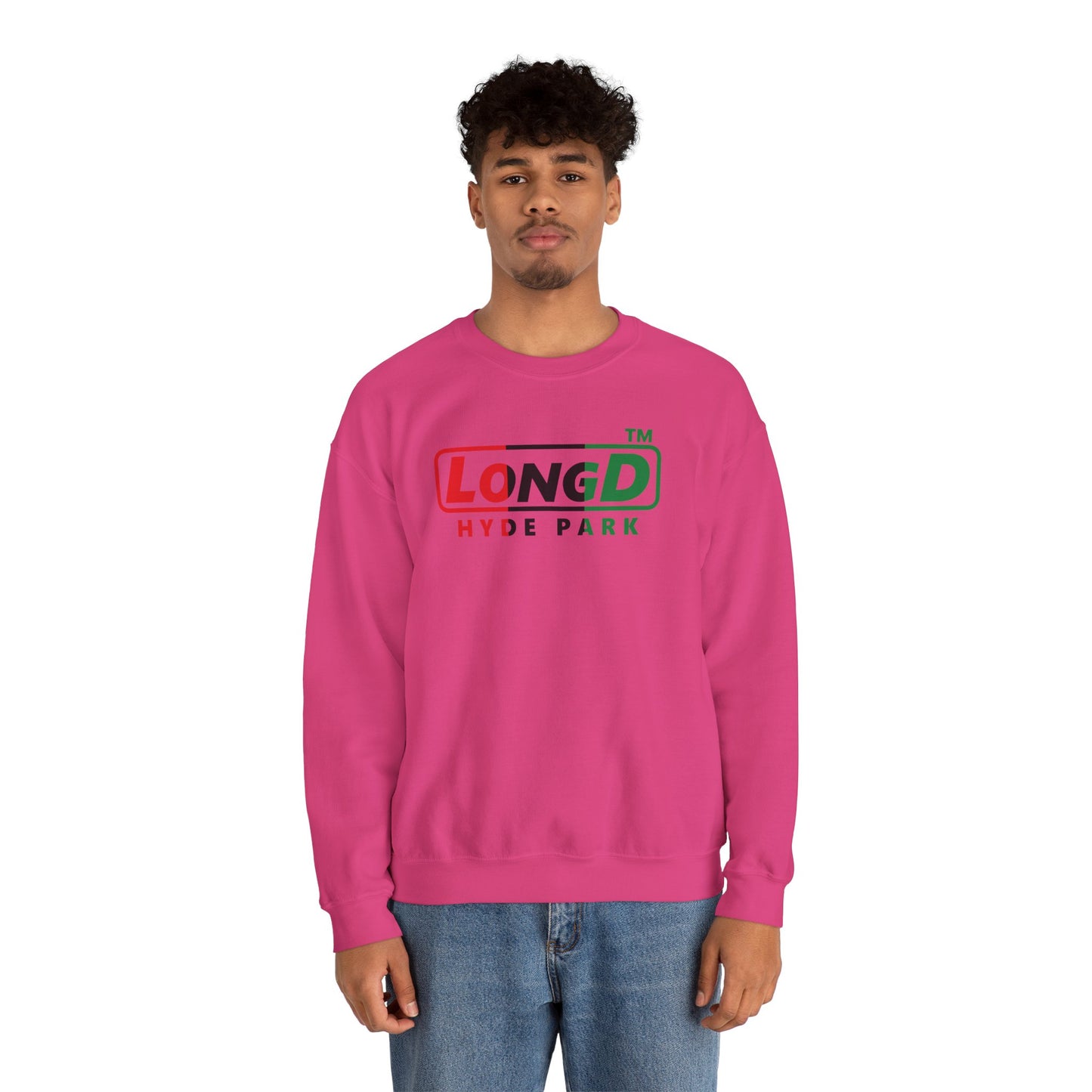LongD positive vertical 3-striped Hyde Park logo crewneck sweatshirt (Juneteenth colors)