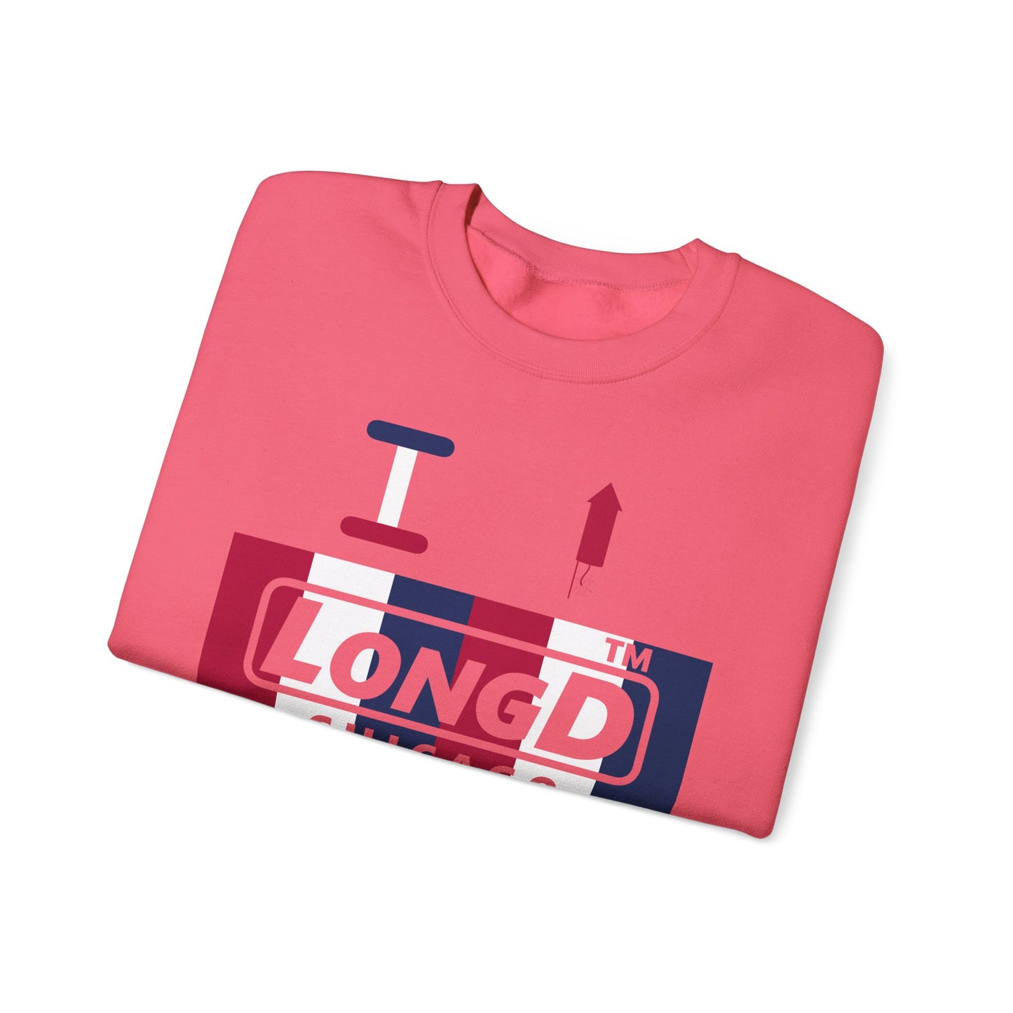 I firecracker LongD negative vertical 6-striped Chicago logo crewneck sweatshirt