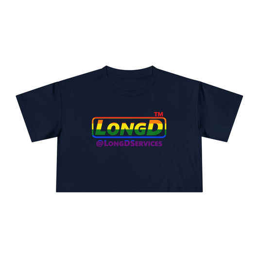 LongD positive horizontal 6-striped tag logo crop tee (Pride colors)