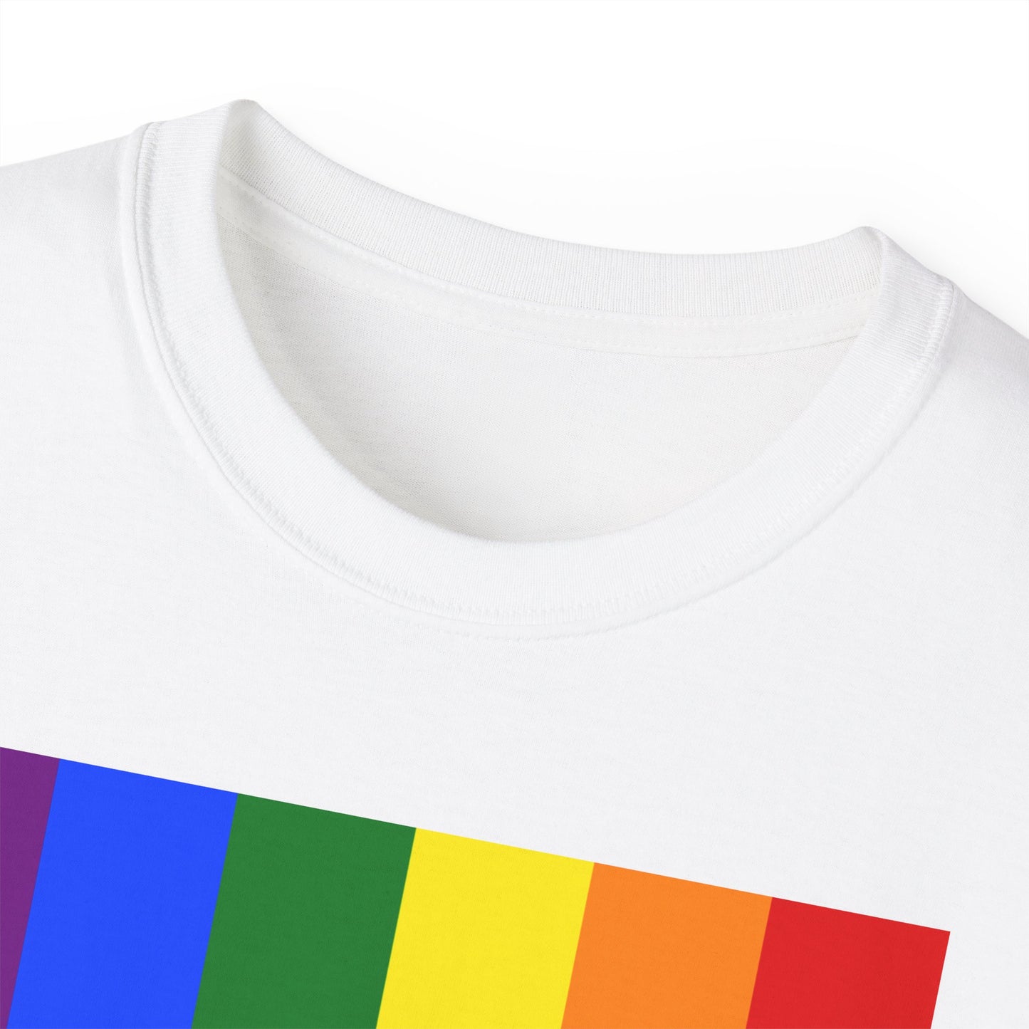 LongD® Logo Cotton Tee Pride rainbow vertical flag negative text