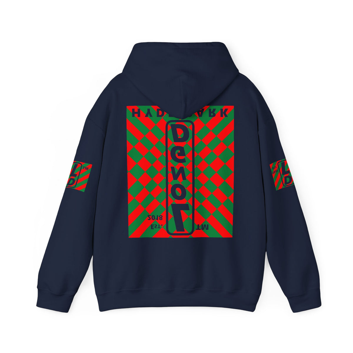 LongD Hyde Park negative upright stylized argyle 4-print logo (Xmas colors) hoodie