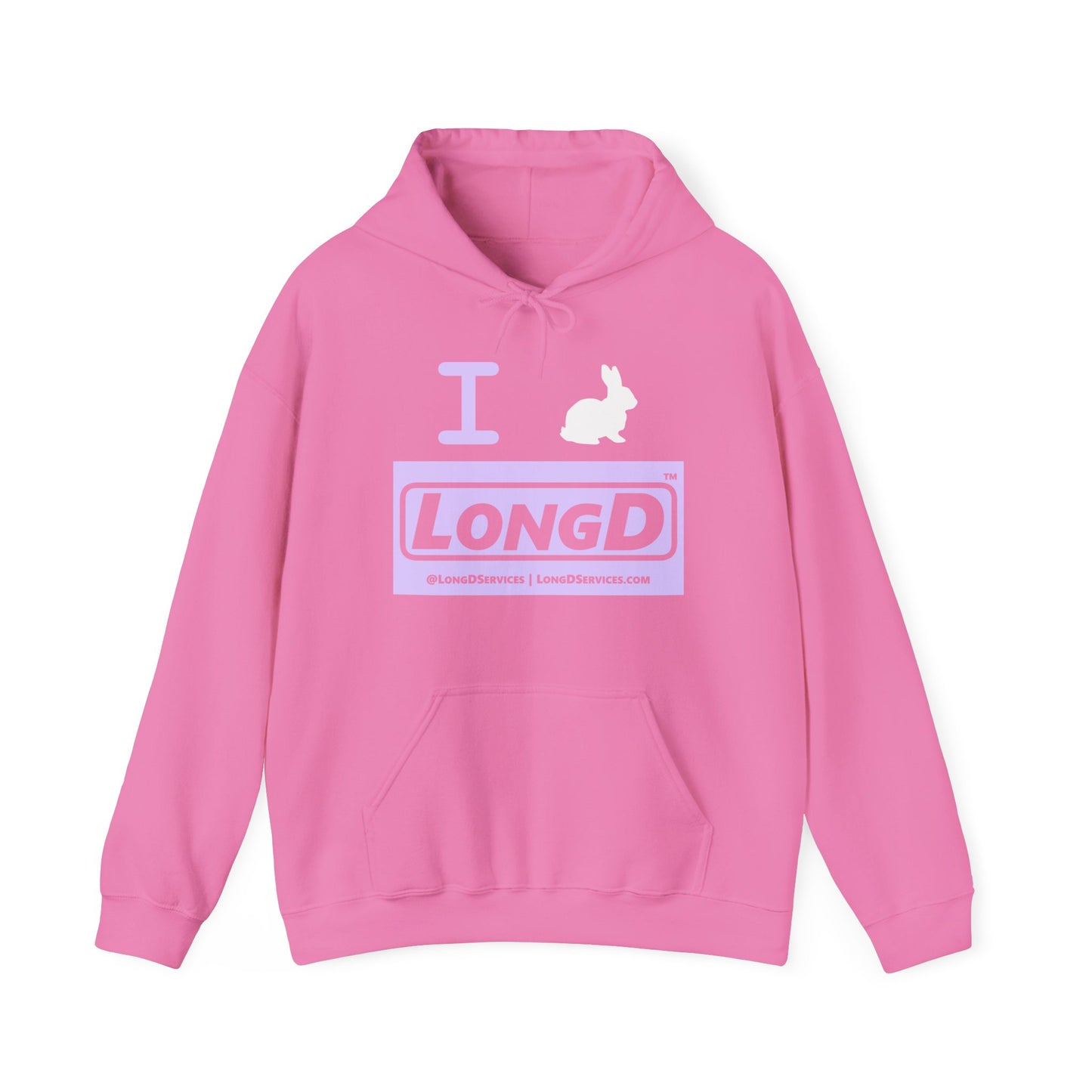 I Bunny LongD® Logo Hoodie Pastel purple negative text (White Easter Bunny)