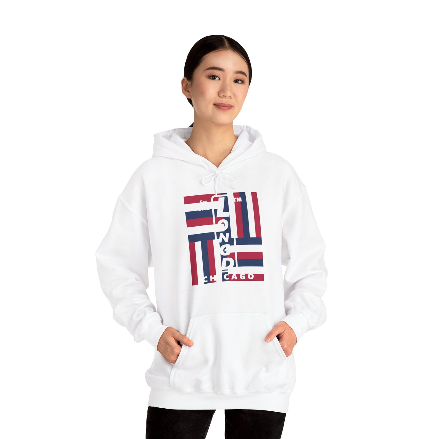 LongD® negative windmill upright Chicago logo hoodie