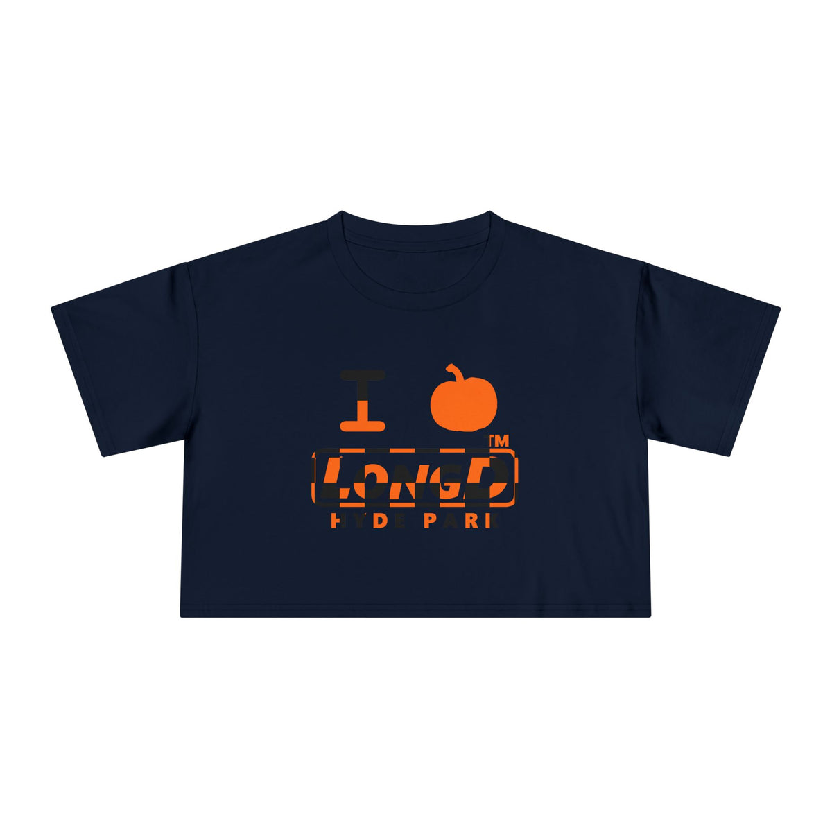 I pumpkin LongD Hyde Park positive checkered logo crop tee