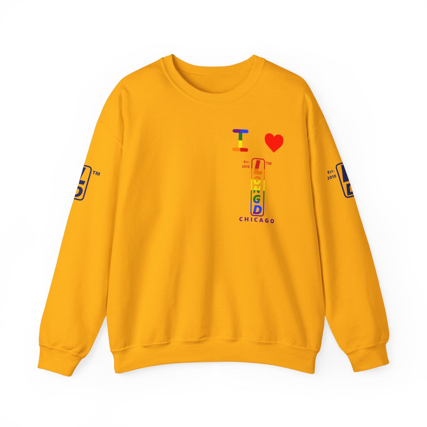 I Luv LongD positive horizontal 6-striped Chicago upright 4-print single-breasted logo crewneck sweatshirt (Pride colors)
