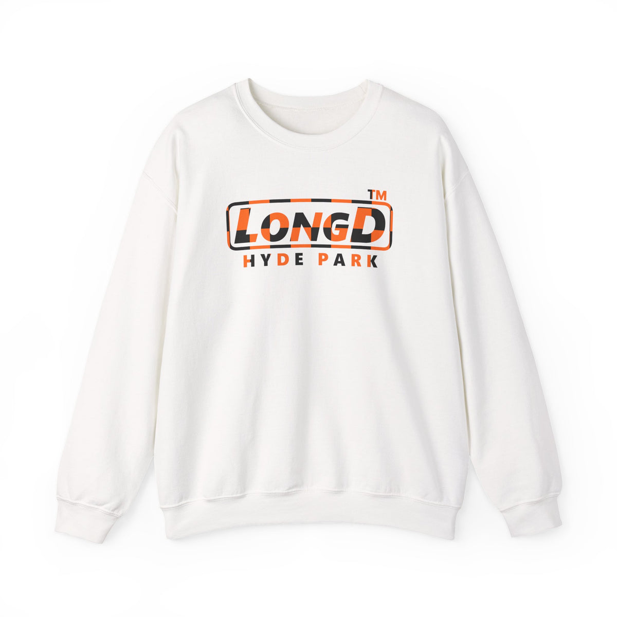LongD Hyde Park positive checkered logo (Halloween colors) crewneck sweatshirt