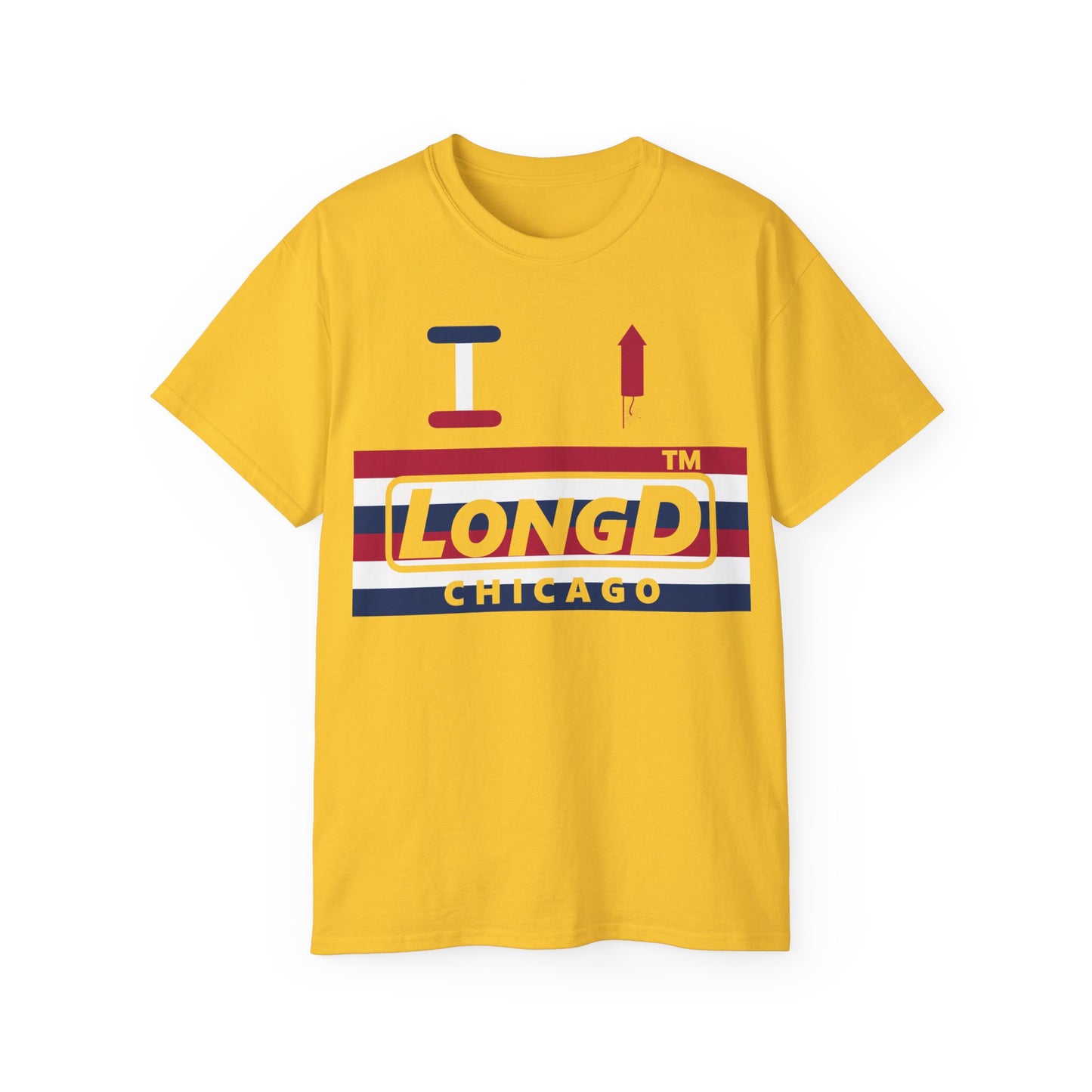 I firecracker LongD negative horizontal 6-striped Chicago logo cotton tee