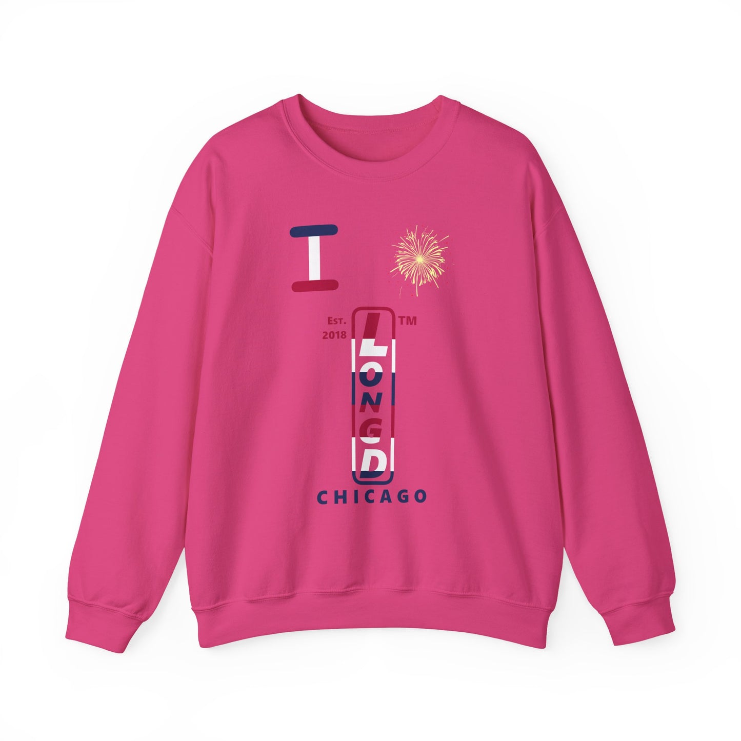 I Burst LongD positive horizontal 6-striped Chicago upright logo crewneck sweatshirt
