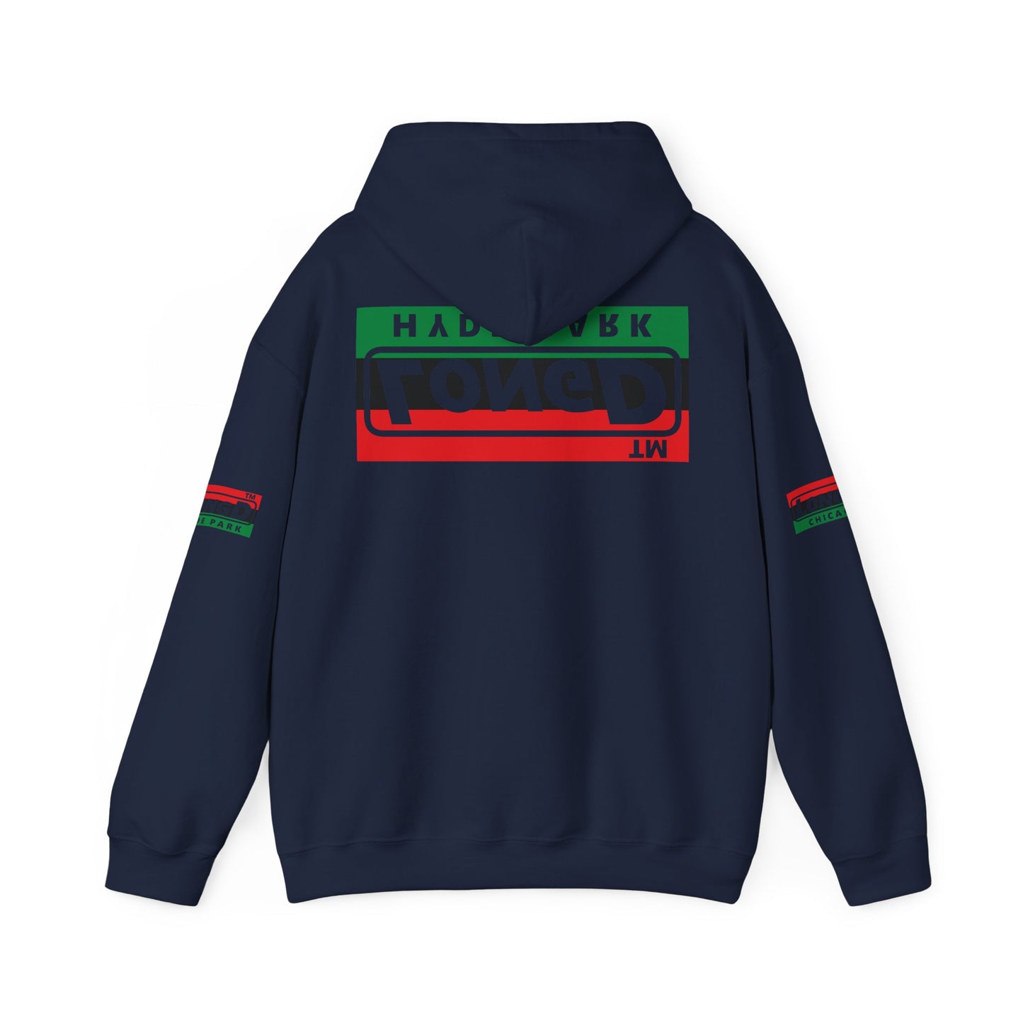 LongD® basic official Hyde Park 4-print flipped-back logo Hoodie (Juneteenth colors)