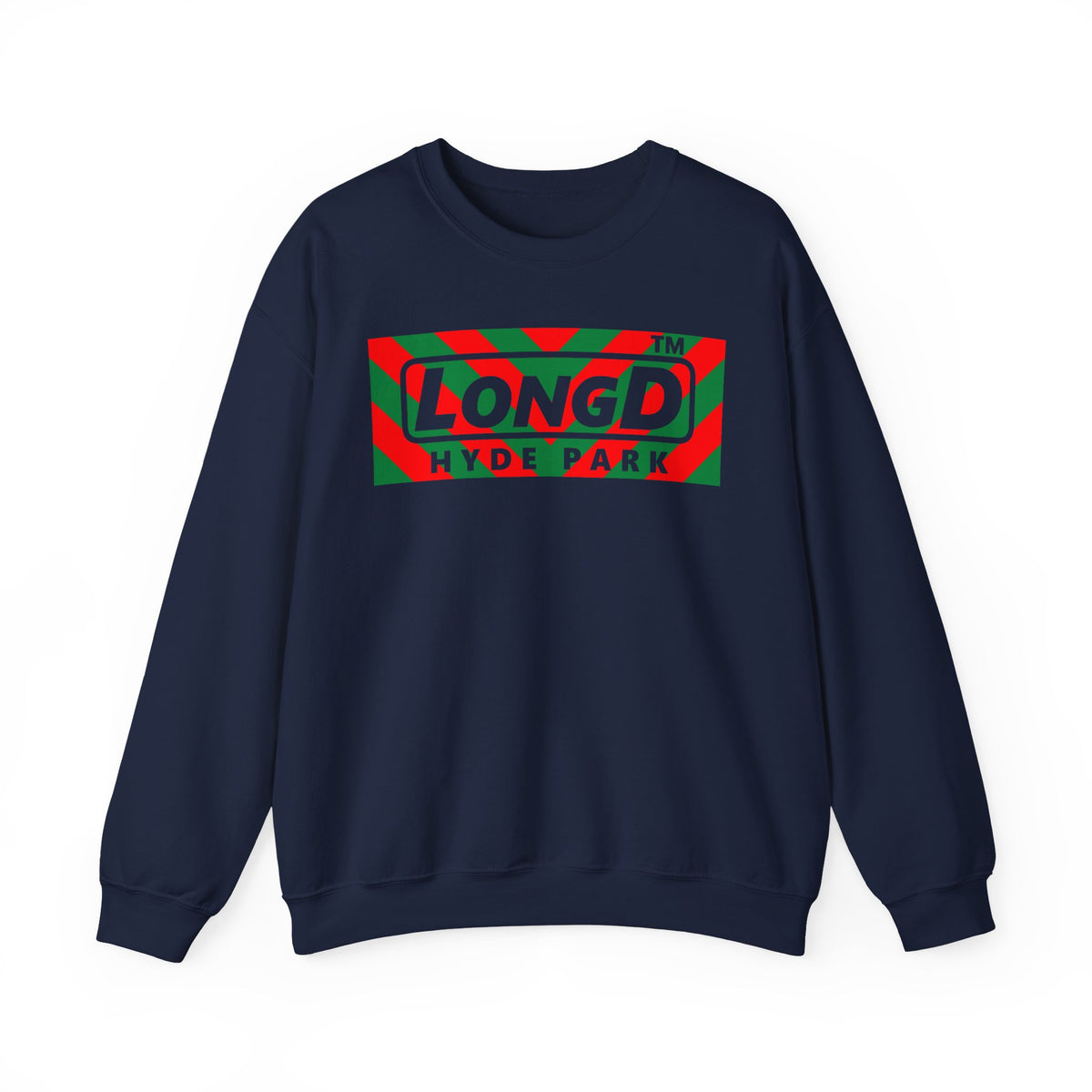 LongD Hyde Park negative downward chevron front-back logo (Xmas colors) crewneck sweatshirt