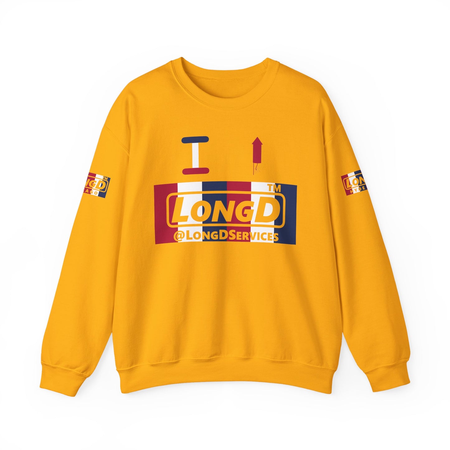 I firecracker LongD positive vertical 6-striped 4-print tag logo crewneck sweatshirt