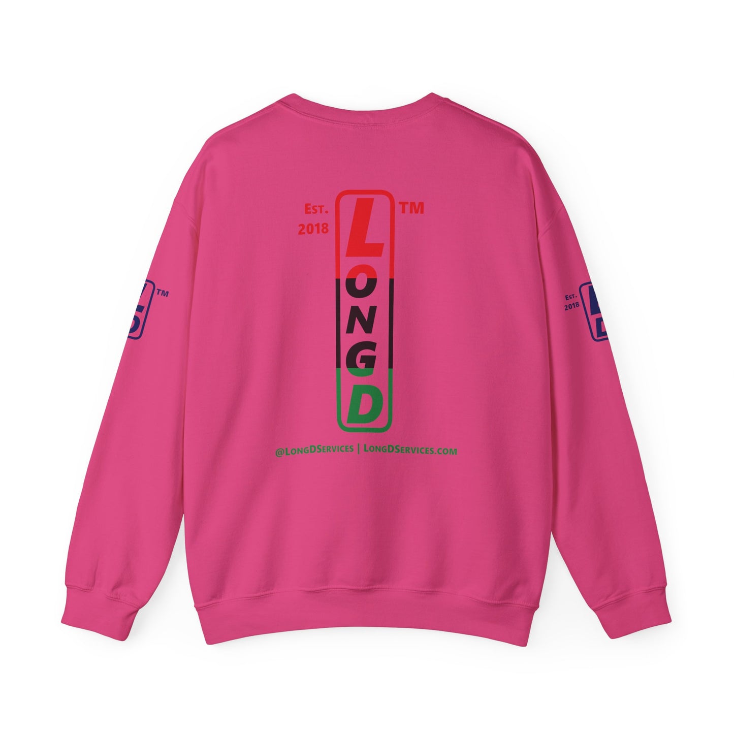 I Fist LongD positive horizontal 3-striped tag-domain upright 4-print logo crewneck sweatshirt