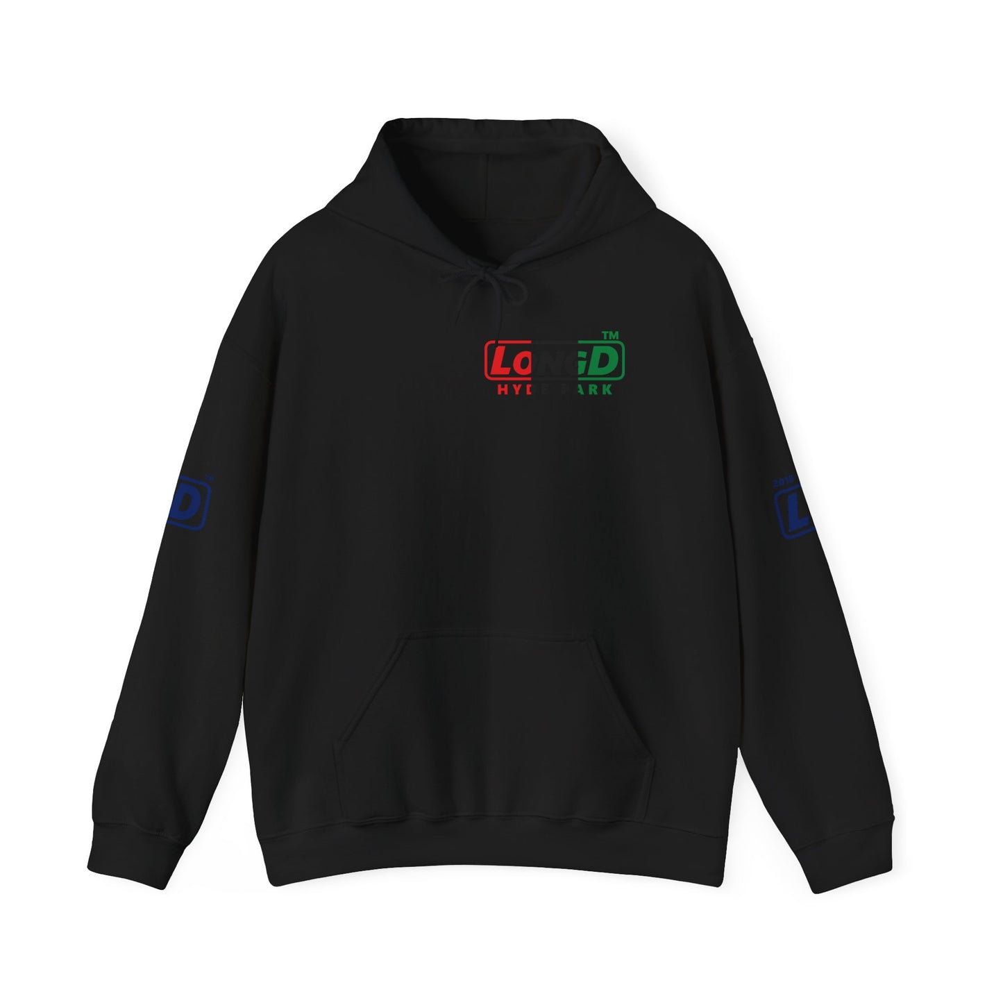 LongD® positive vertical 3-striped 4-print single-breasted Hyde Park logo Hoodie (Juneteenth colors)
