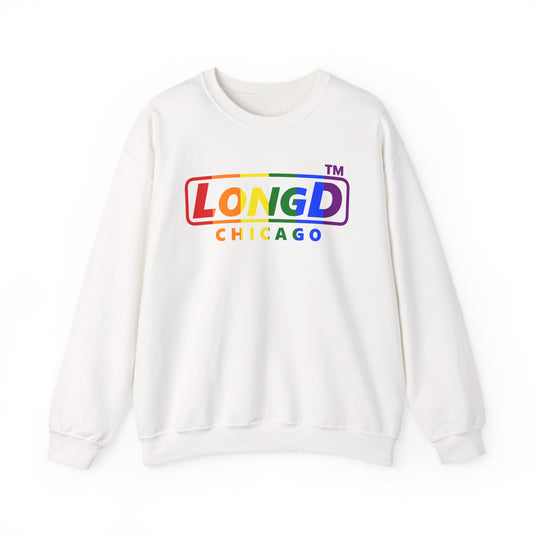 LongD positive vertical striped Chicago logo crewneck sweatshirt (Pride colors)