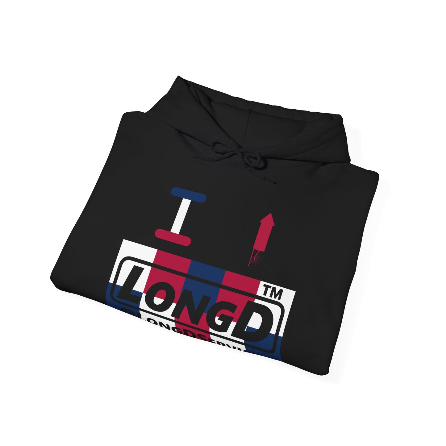 I firecracker LongD® negative 2x5 tag logo hoodie