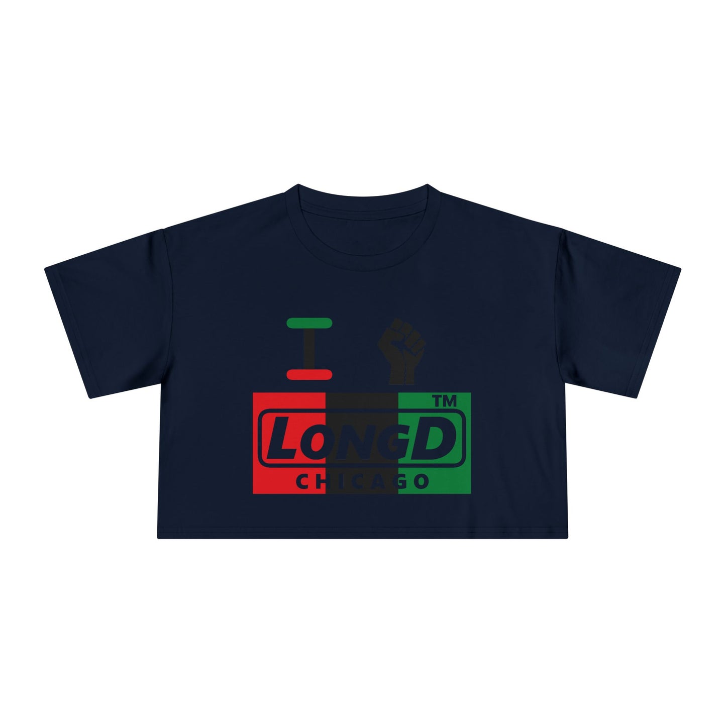 I fist LongD negative vertical 3-striped Chicago logo crop tee