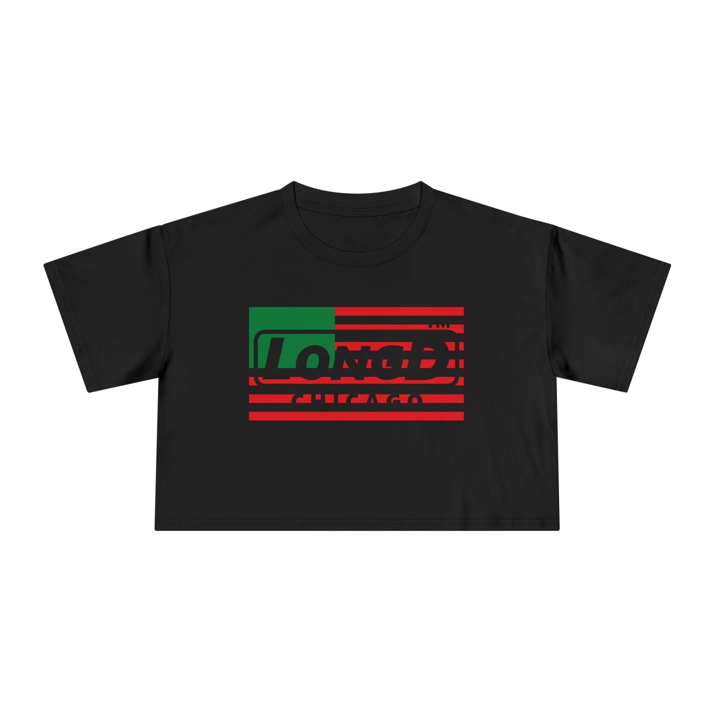 LongD negative flag Chicago front-back logo crop tee (Juneteenth colors)