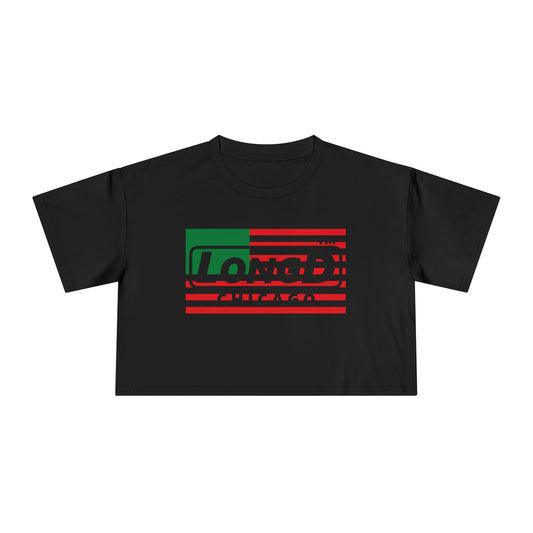 LongD negative flag Chicago front-back logo crop tee (Juneteenth colors)
