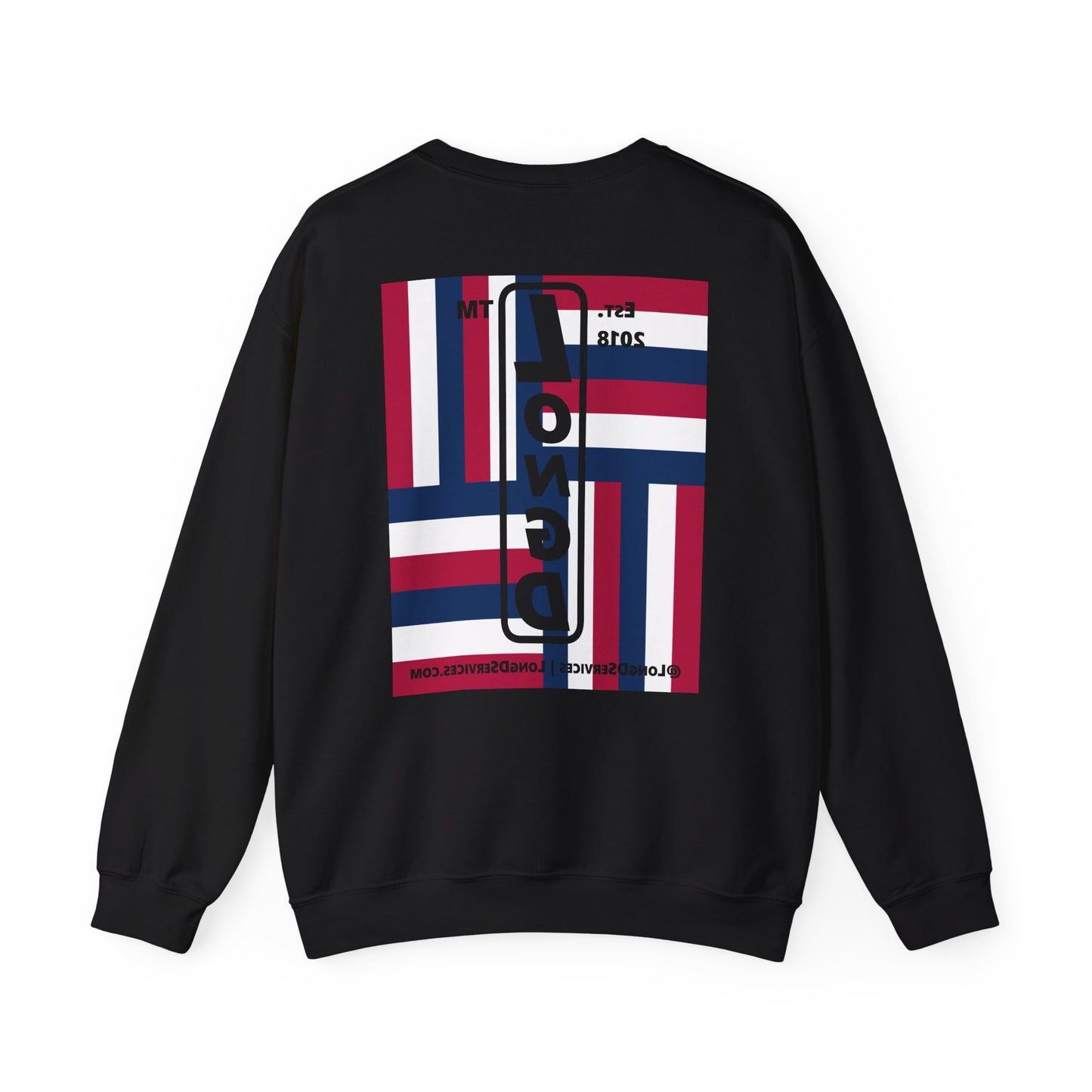 I Burst LongD negative windmill tag-domain upright front-back logo crewneck sweatshirt