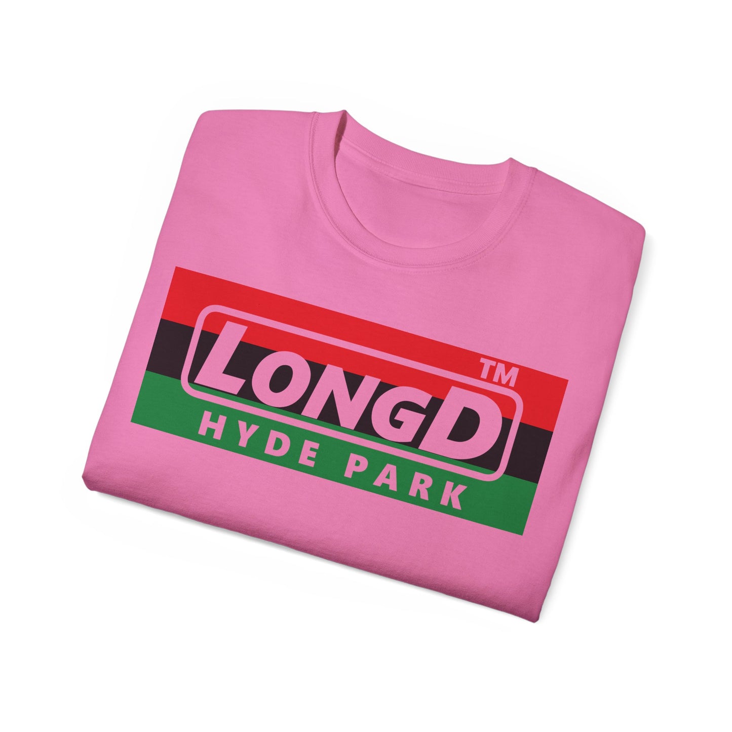 LongD negative horizontal 3-striped Hyde Park logo cotton tee (Juneteenth colors)