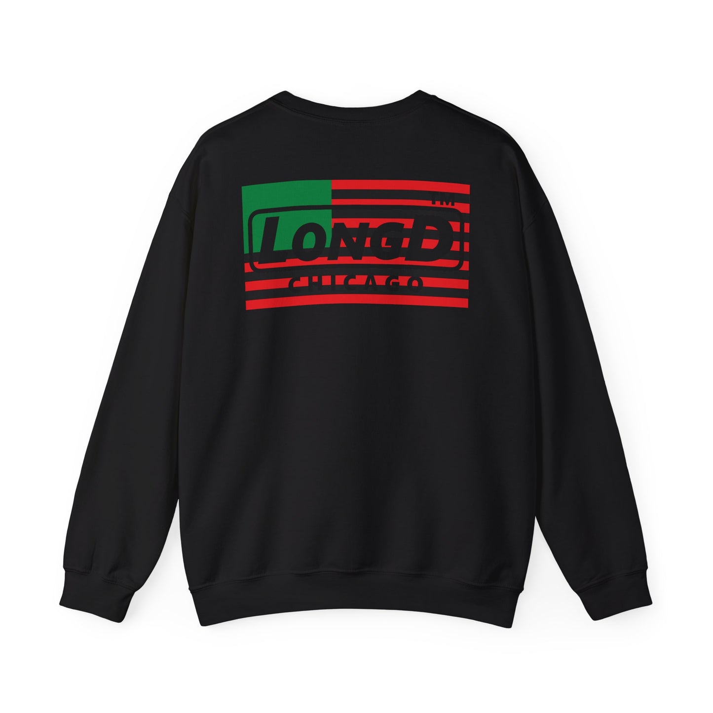 LongD negative flag front-back Chicago logo crewneck sweatshirt (Juneteenth colors)