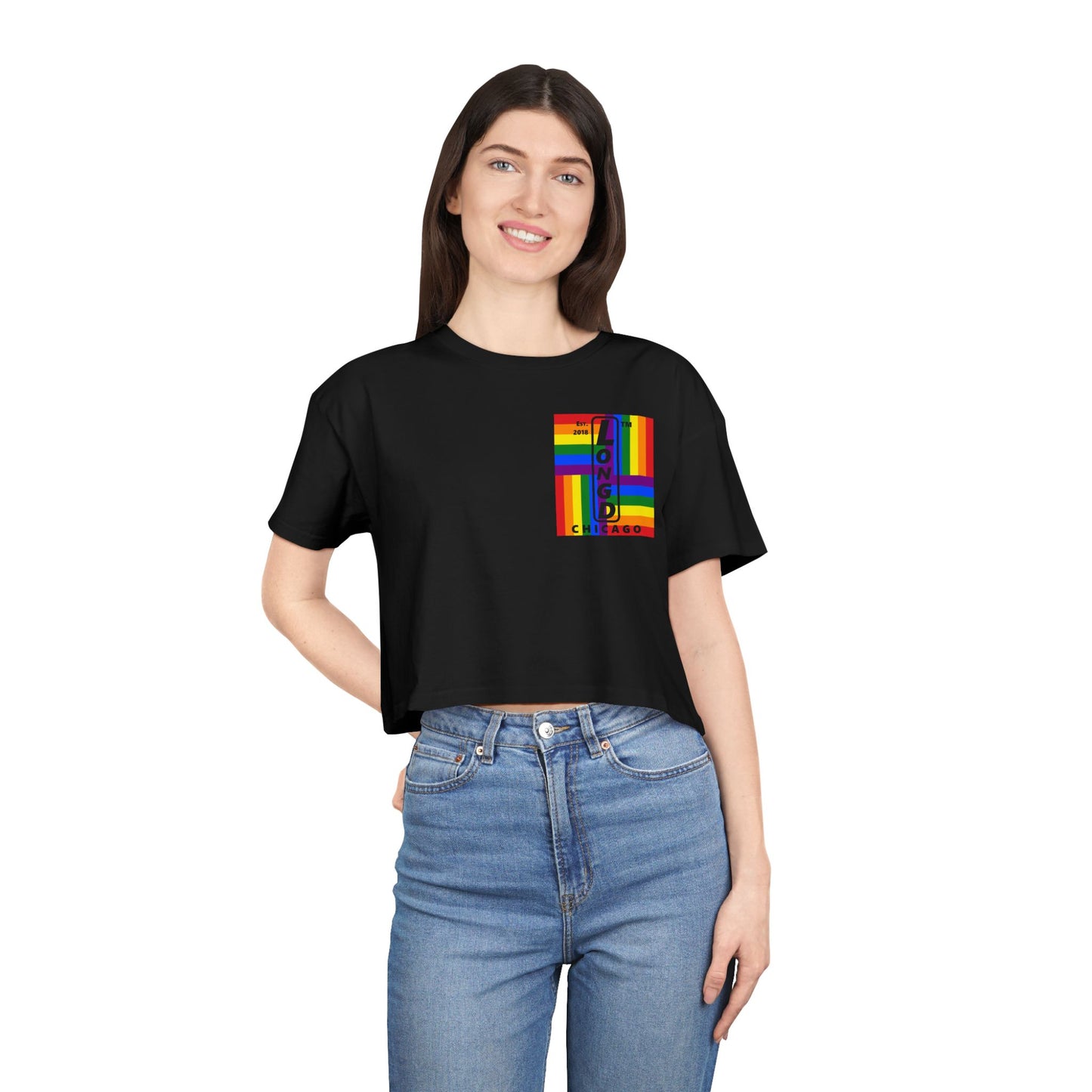 Negative windmill upright single-breasted Chicago logo crop tee (Pride colors)
