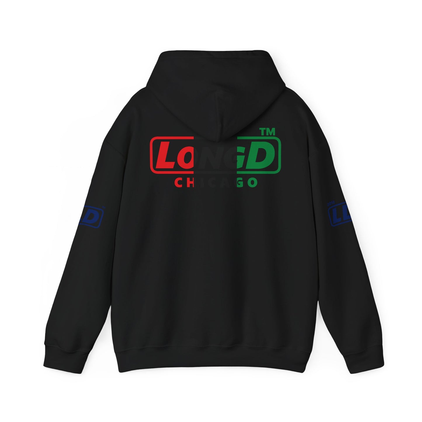 LongD® positive vertical 3-striped 4-print single-breasted Chicago logo Hoodie (Juneteenth colors)