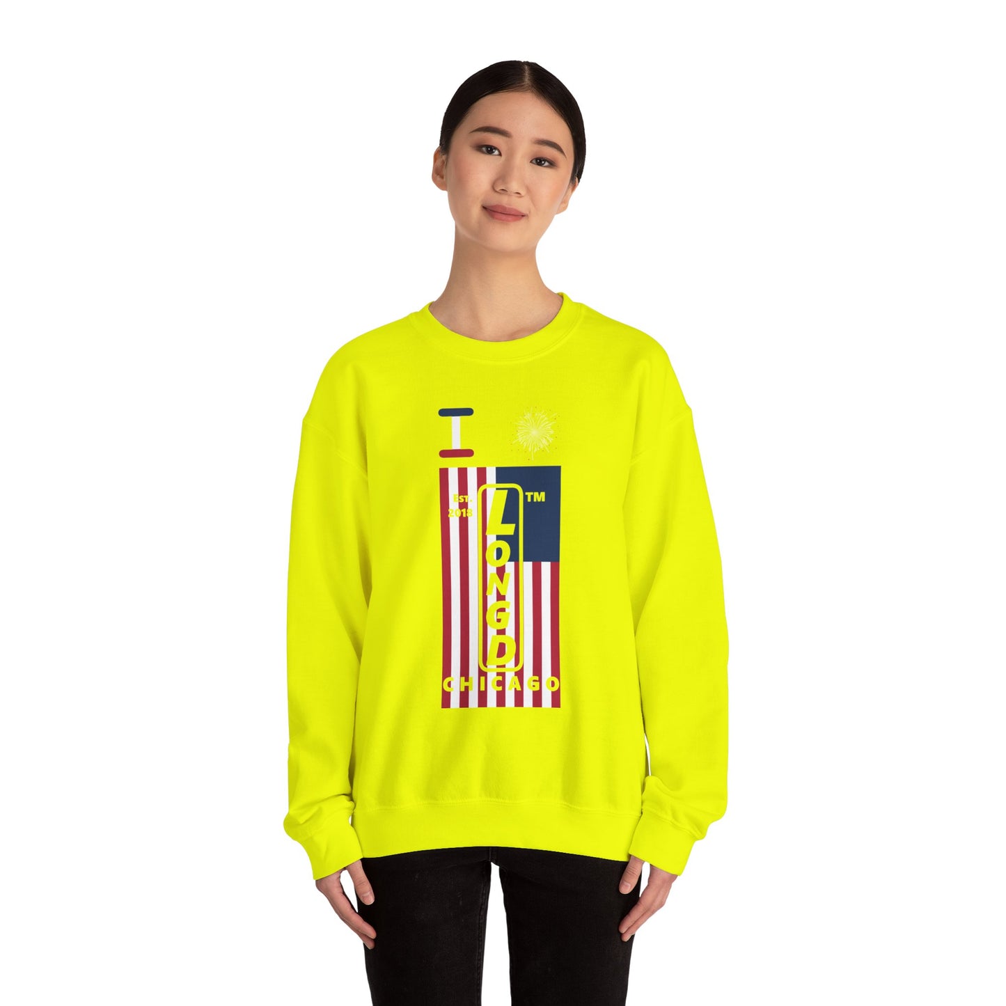I Burst LongD negative flag Chicago upright logo crewneck sweatshirt