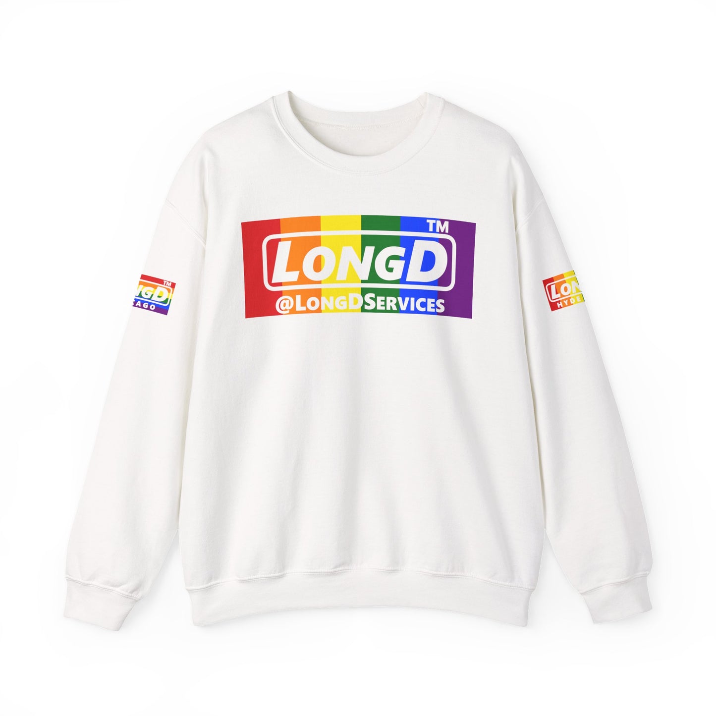 LongD official basic 4-print tag logo crewneck sweatshirt with Pride heart
