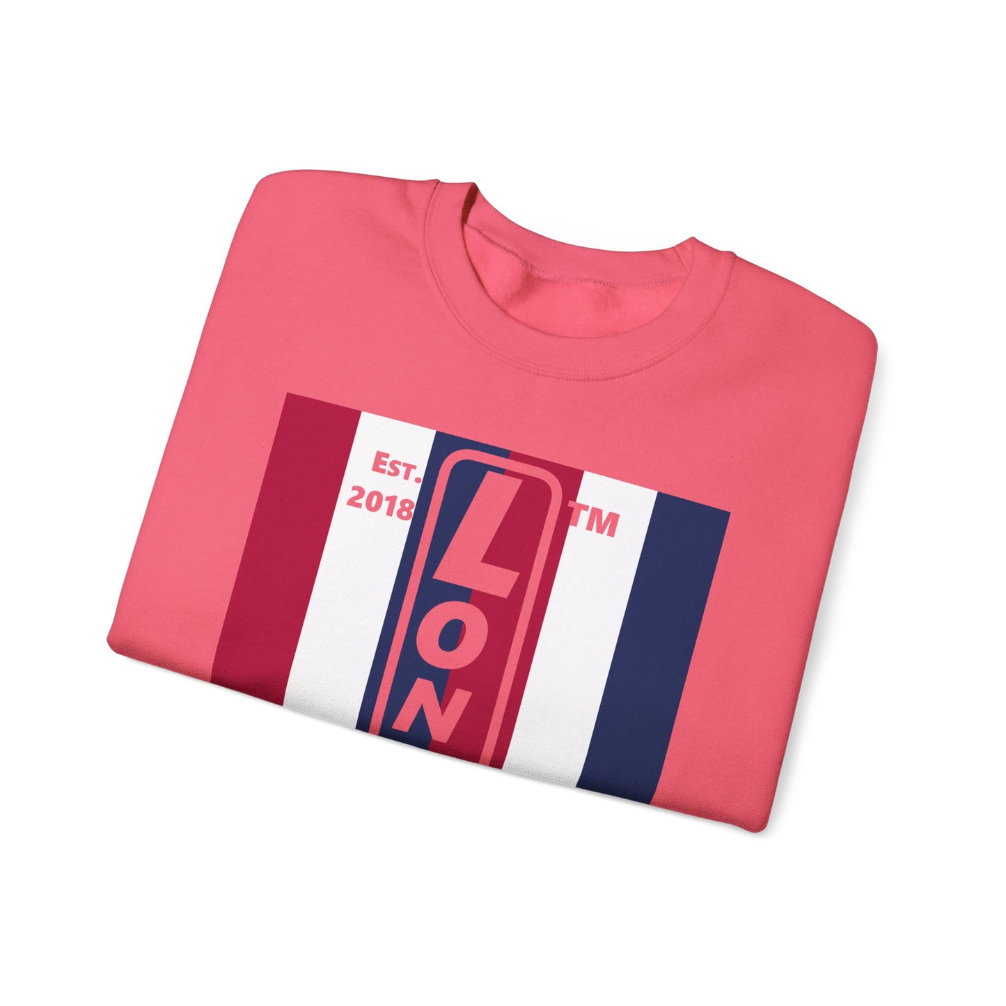 LongD negative vertical 6-striped Hyde Park upright logo crewneck sweatshirt (patriotic colors)