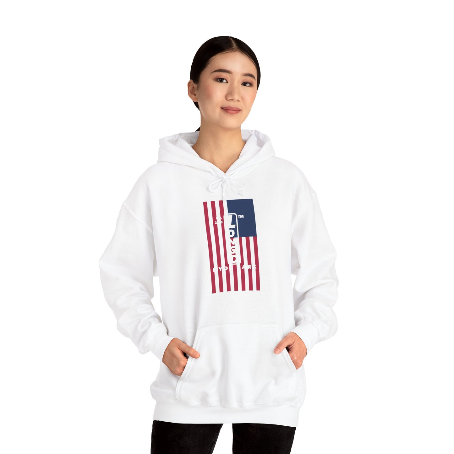 LongD® negative flag upright Hyde Park logo hoodie (Patriotic colors)