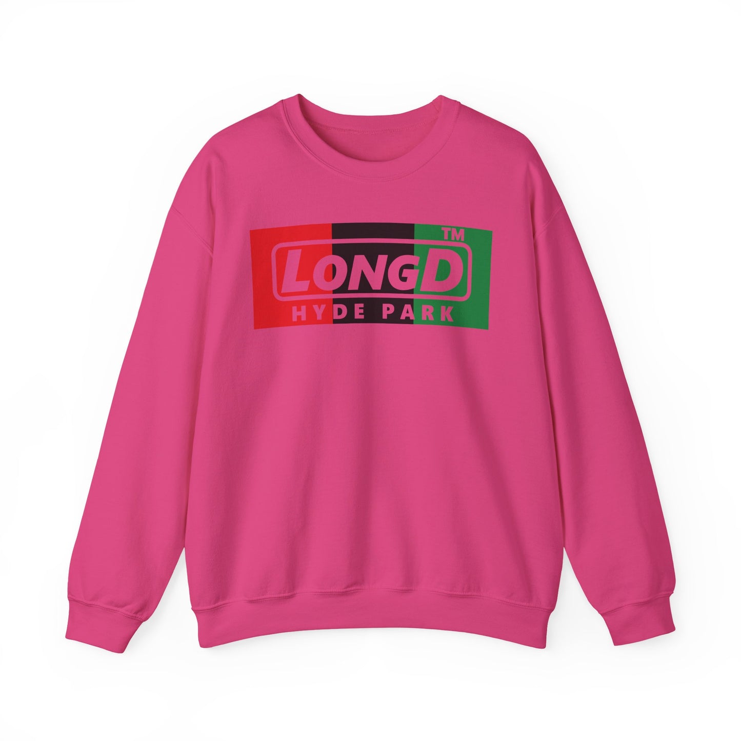 LongD negative vertical 3-striped Hyde Park logo crewneck sweatshirt (Juneteenth colors)