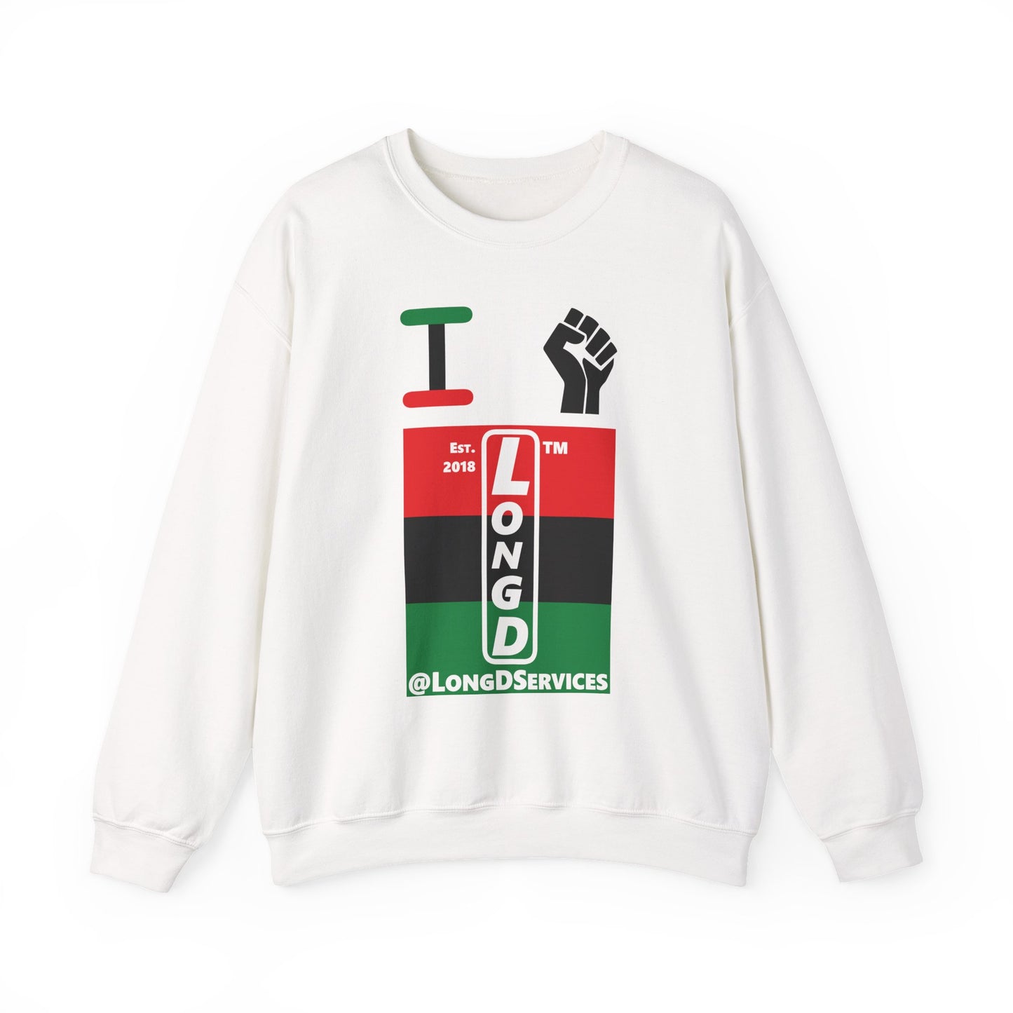 I Fist LongD negative horizontal 3-striped tag upright logo crewneck sweatshirt