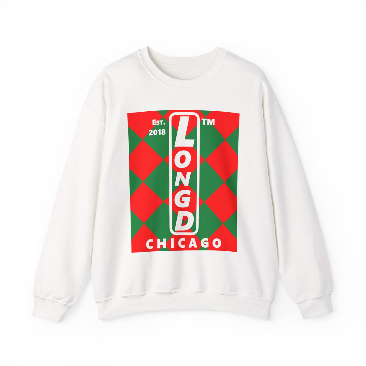 LongD Chicago negative upright argyle logo (Xmas colors) crewneck sweatshirt
