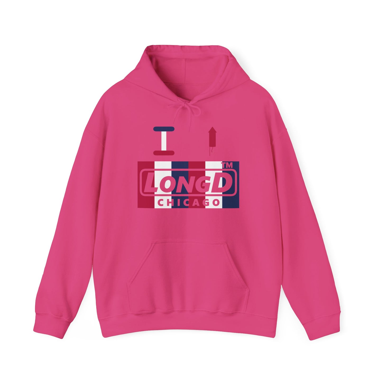 I firecracker LongD® negative vertical 6-striped Chicago logo hoodie