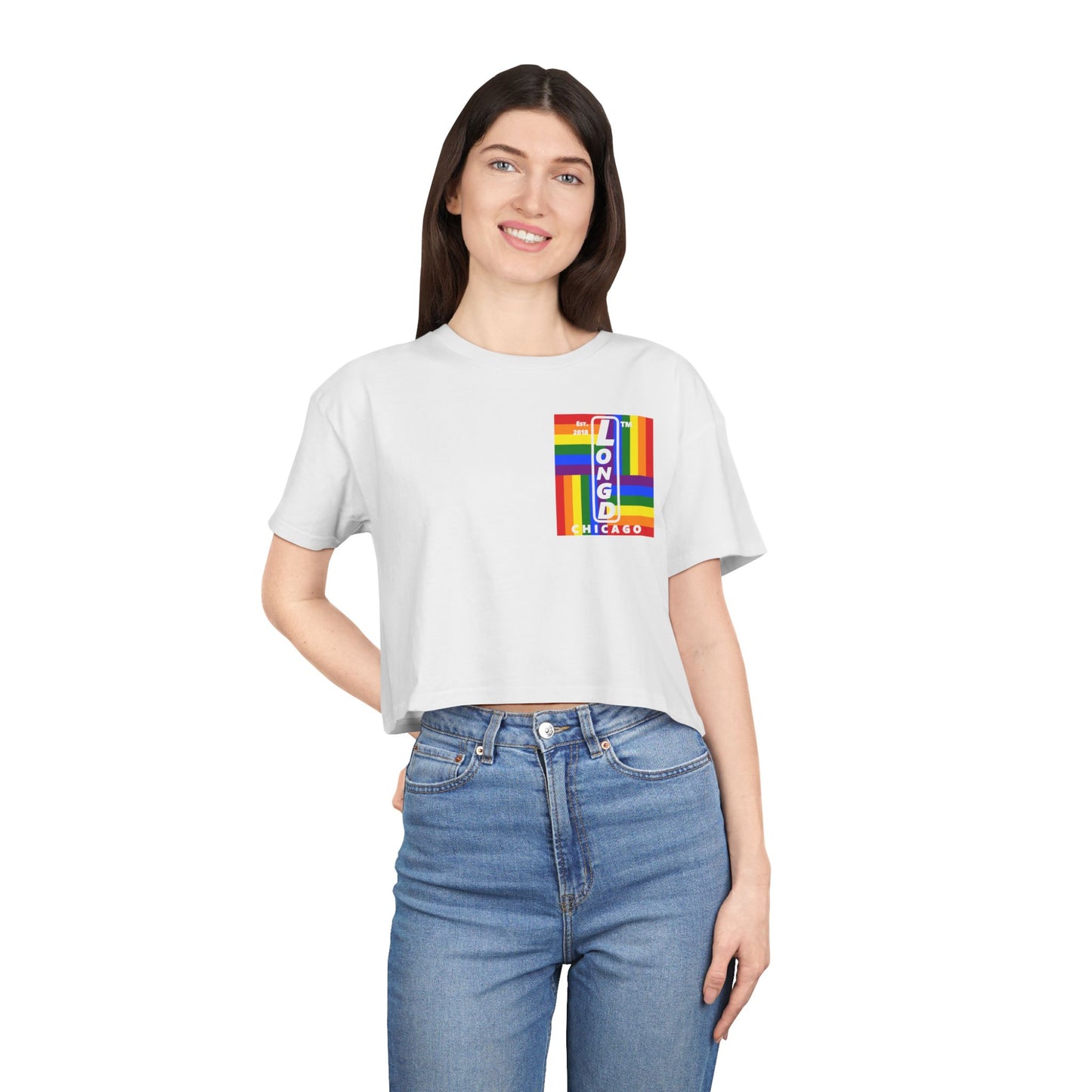 Negative windmill upright single-breasted Chicago logo crop tee (Pride colors)