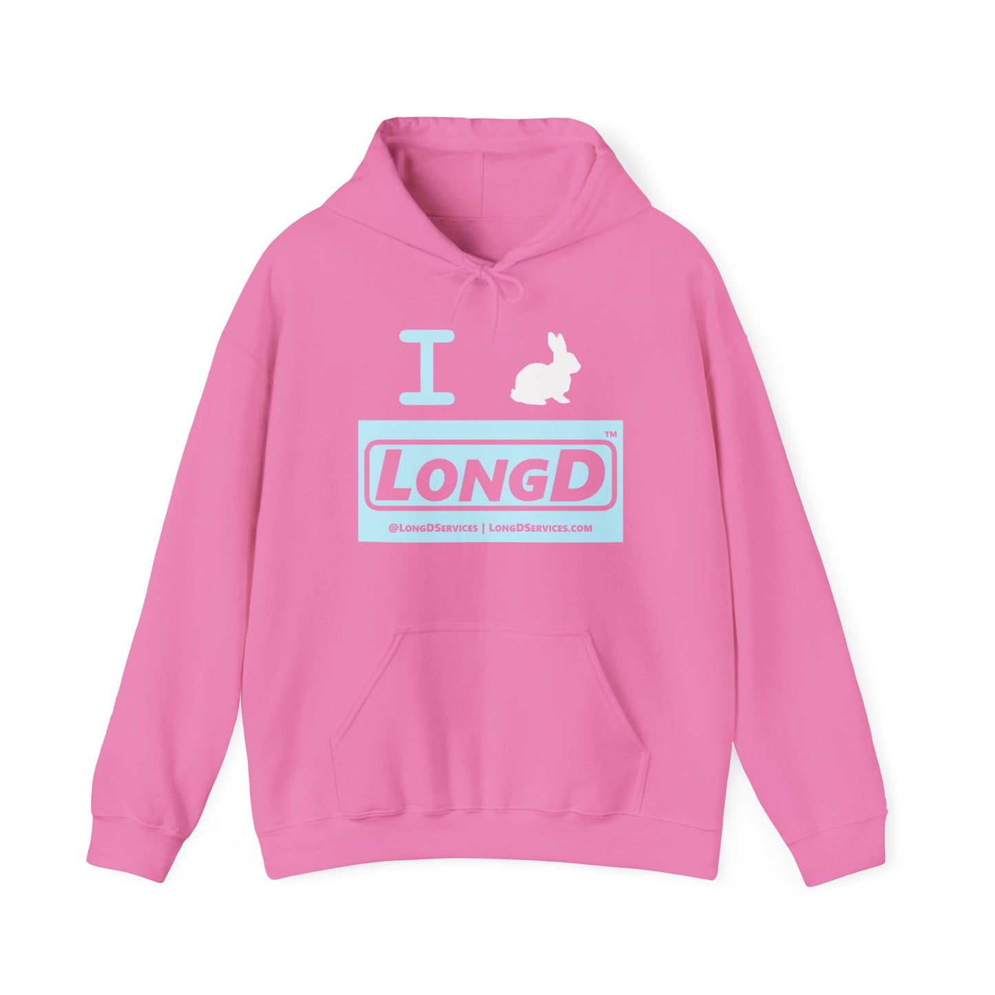 I Bunny LongD® Logo Hoodie Pastel blue negative text (White Easter Bunny)