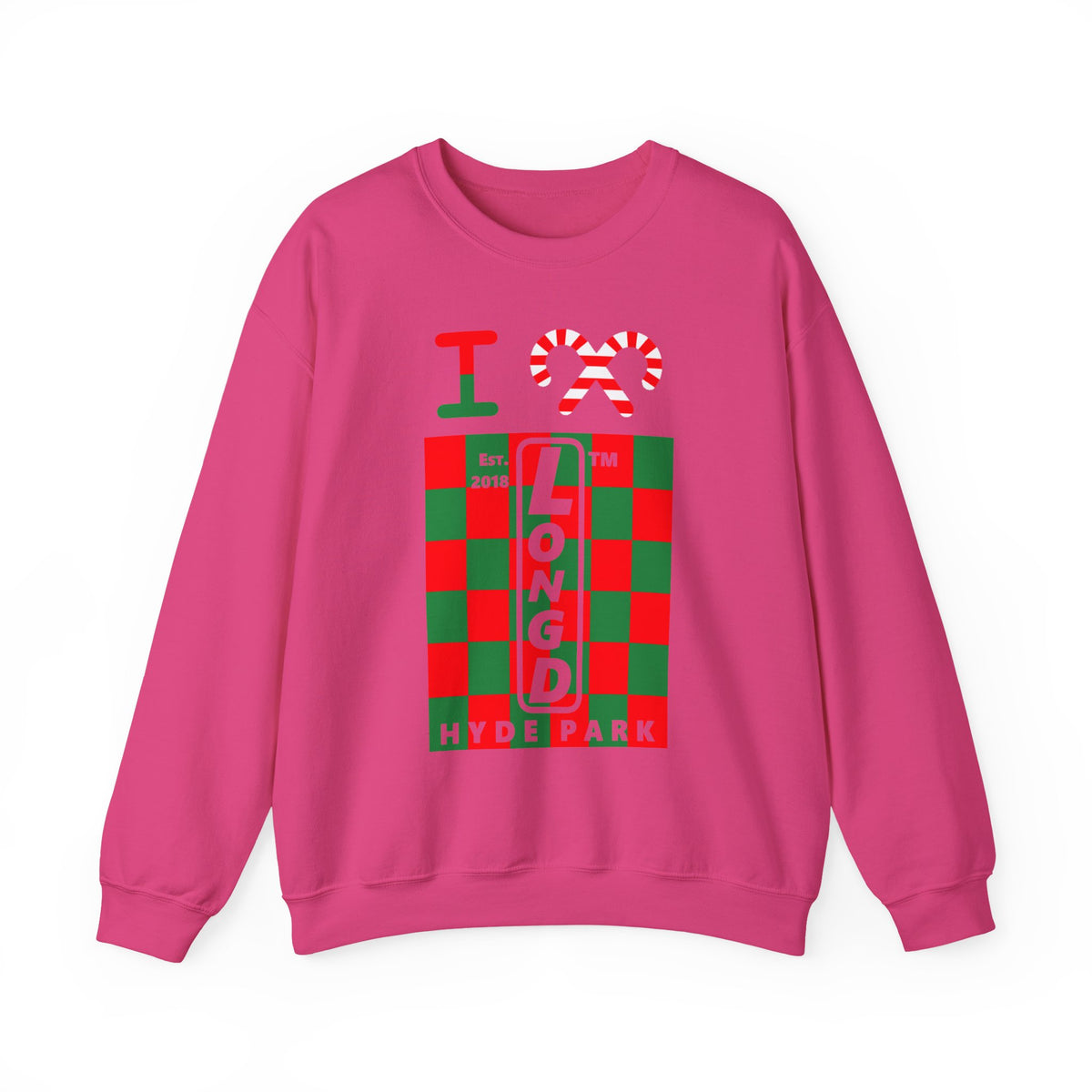 I candy cane LongD Hyde Park negative upright checkered logo crewneck sweatshirt