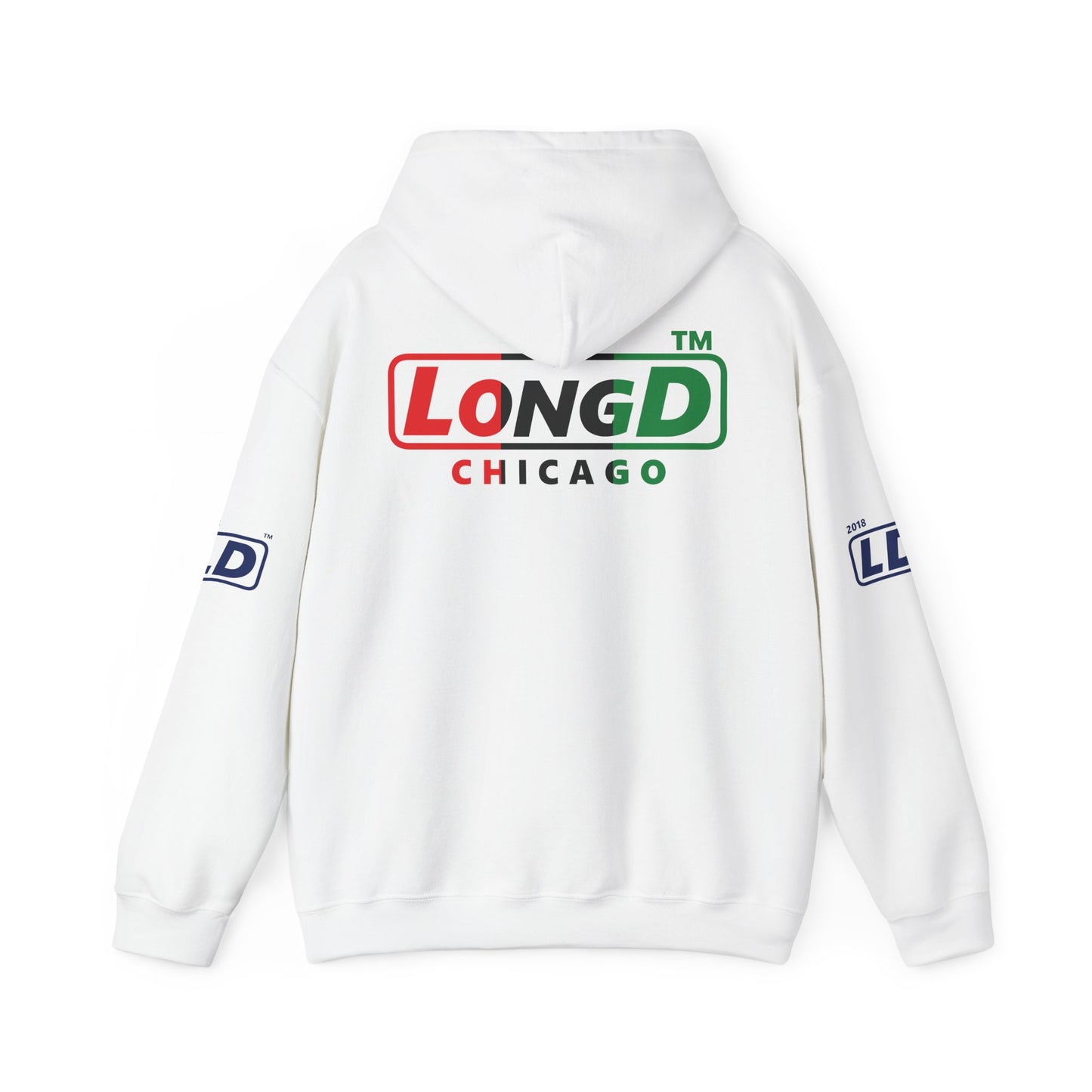 LongD® positive vertical 3-striped 4-print single-breasted Chicago logo Hoodie (Juneteenth colors)