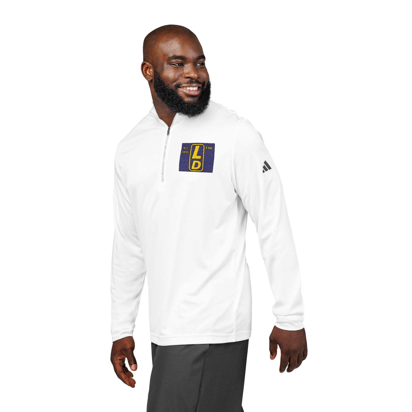 Embroidered adidas® Quarter-Zip pullover official reverse logo upright initials