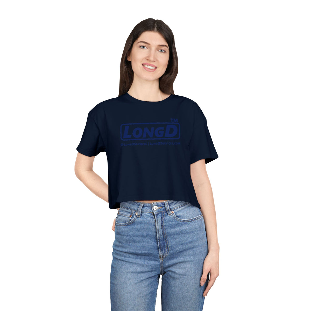 LongD Tag-domain positive official basic logo crop tee