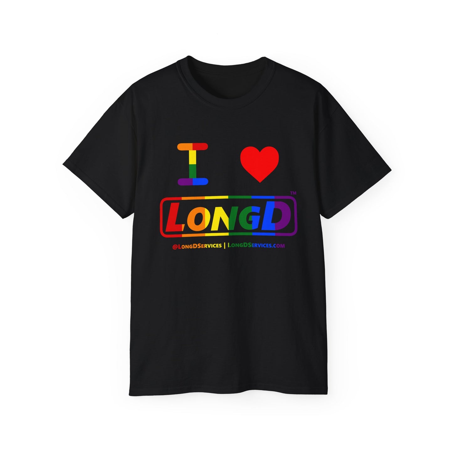 I Luv LongD® Logo Cotton Tee Pride rainbow positive text