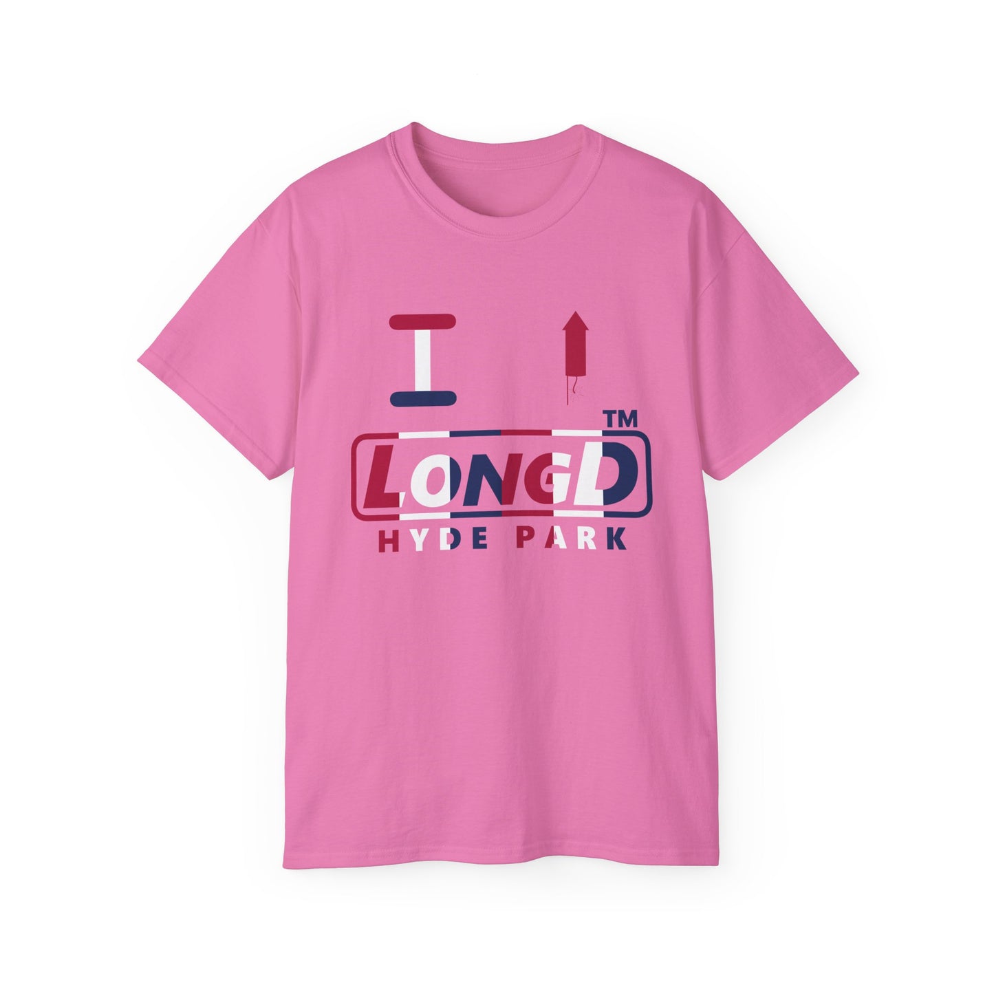 I firecracker LongD positive vertical 6-striped Hyde Park logo cotton tee